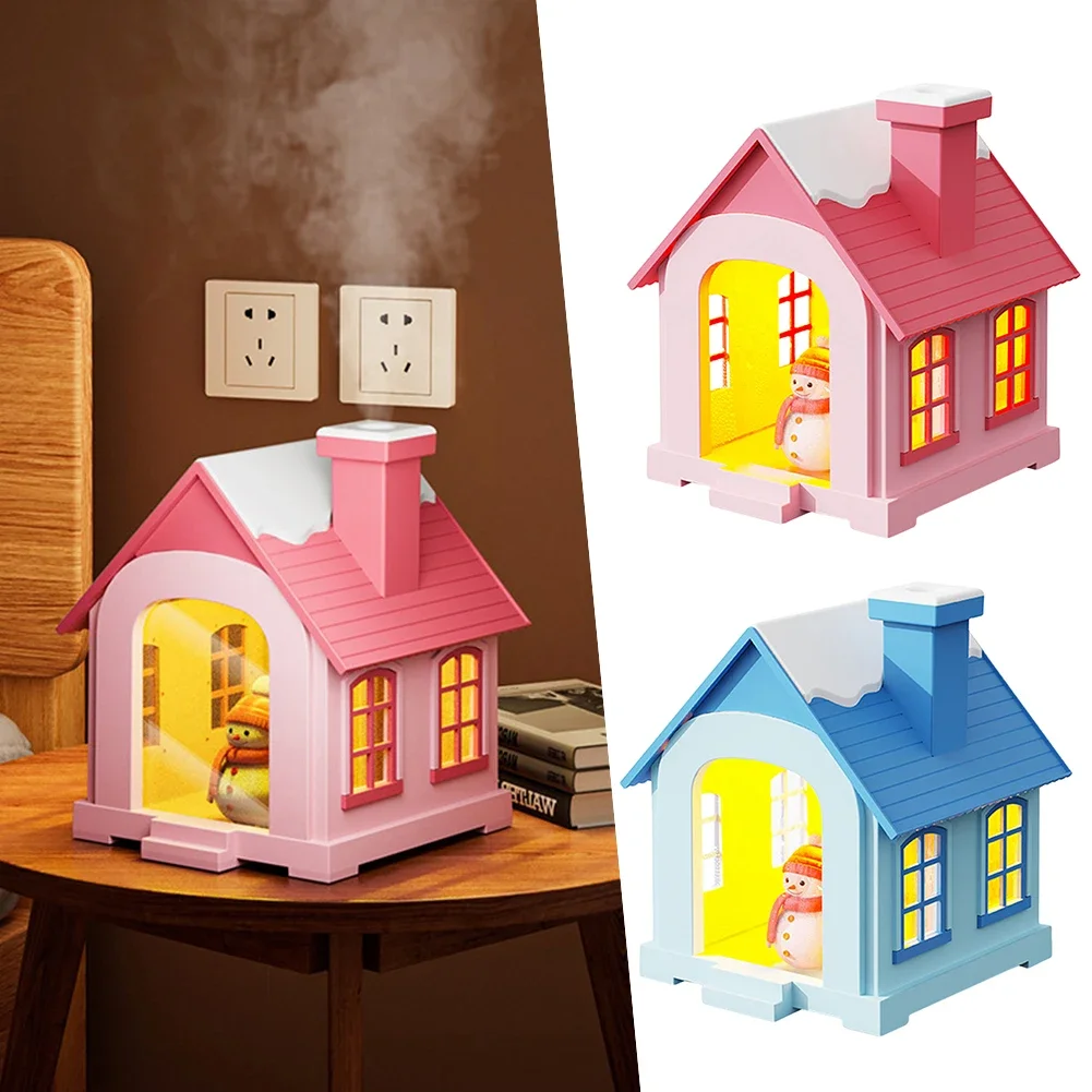 

Cute Desk Humidifier with Warm Light Mini Snow House Humidifier Ultra Quiet 2 Modes Mini Cool Mist Maker for Bedroom