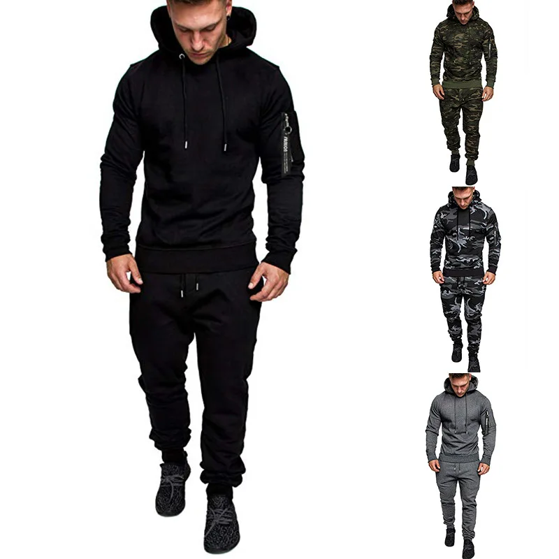 Autumn and Winter Men's Work Clothes Zipper Hooded Solid Color Men's Sports Pants Set Labor Winter Work Clothes