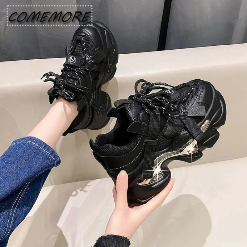 Fashion Shiny Ladies Shoes Sneakers Woman Trend New Autumn Platform Lace Up Rhinestone Women Casual Shoes Large Size 40 Lace-up