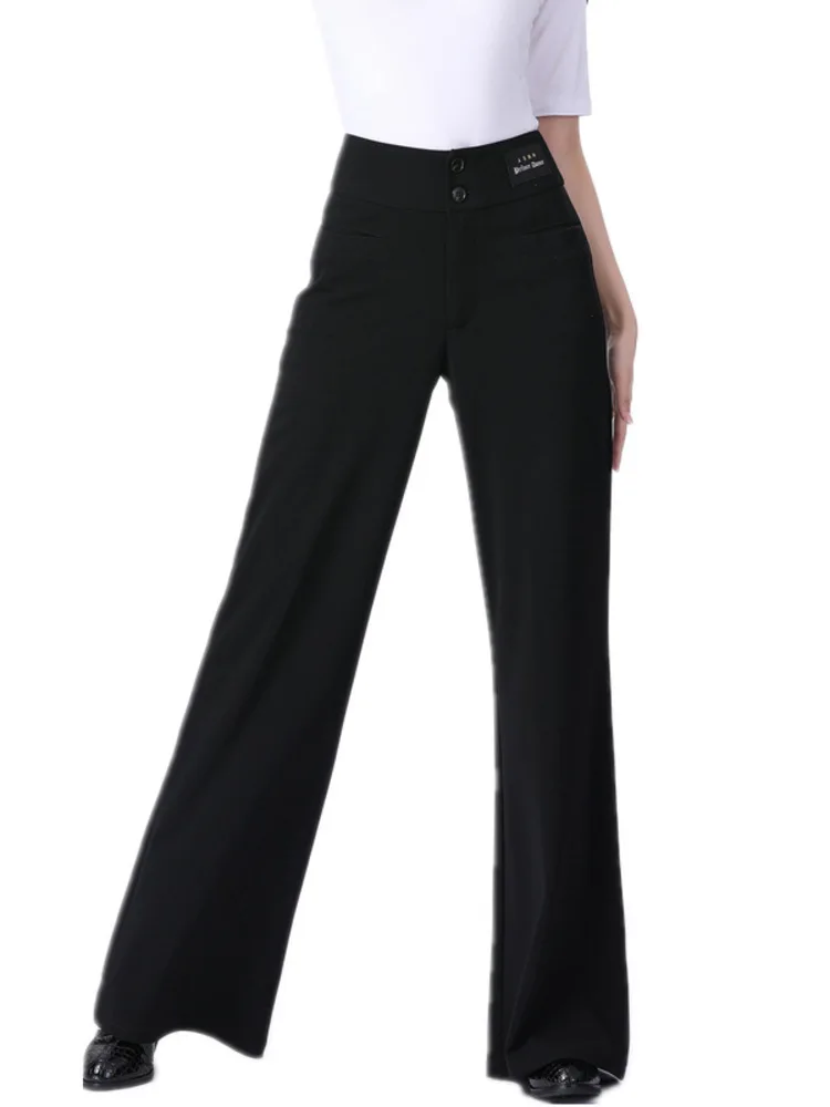 ハイウエスト スリム フィット ダンス パンツ – 社交ダンス & ラテン ステージ パフォーマンス ジャズ パンツ用のソリッドカラーのロング パンツ