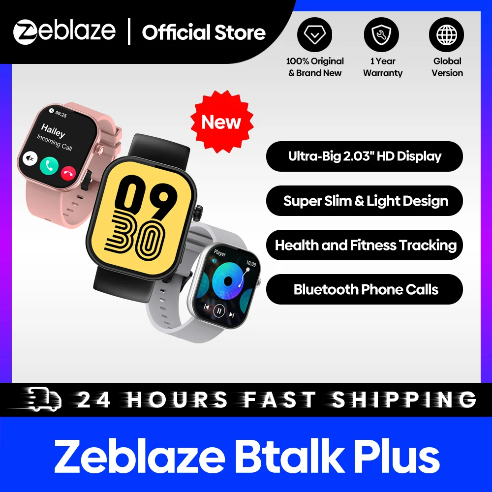 Zeblaze Btalk Plus 음성 통화 스마트워치, 2.03 인치 HD 컬러 디스플레이, 건강 및 피트니스 추적 스마트 워치, 남녀공용, 신제품