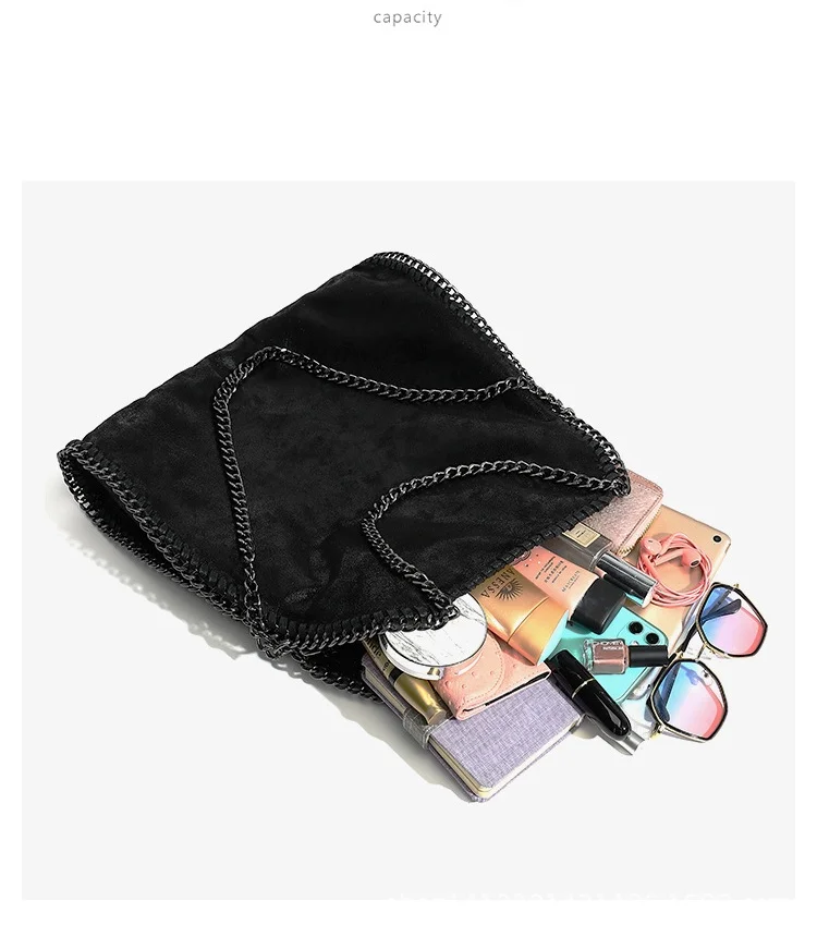 Mode frauen Kette Schulter Tasche Vintage Große Kapazität Umhängetasche Weibliche Faltbare Einfarbig Handtaschen Einkaufstaschen – Detail 26