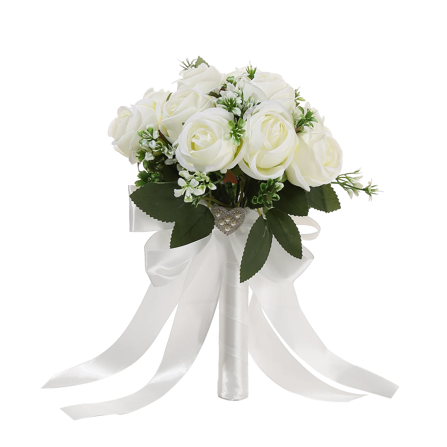 Buquê de flor artificial para madrinhas, Buquê de casamento nupcial, Rosa artificial branca, Decoração Home, 1 buquê