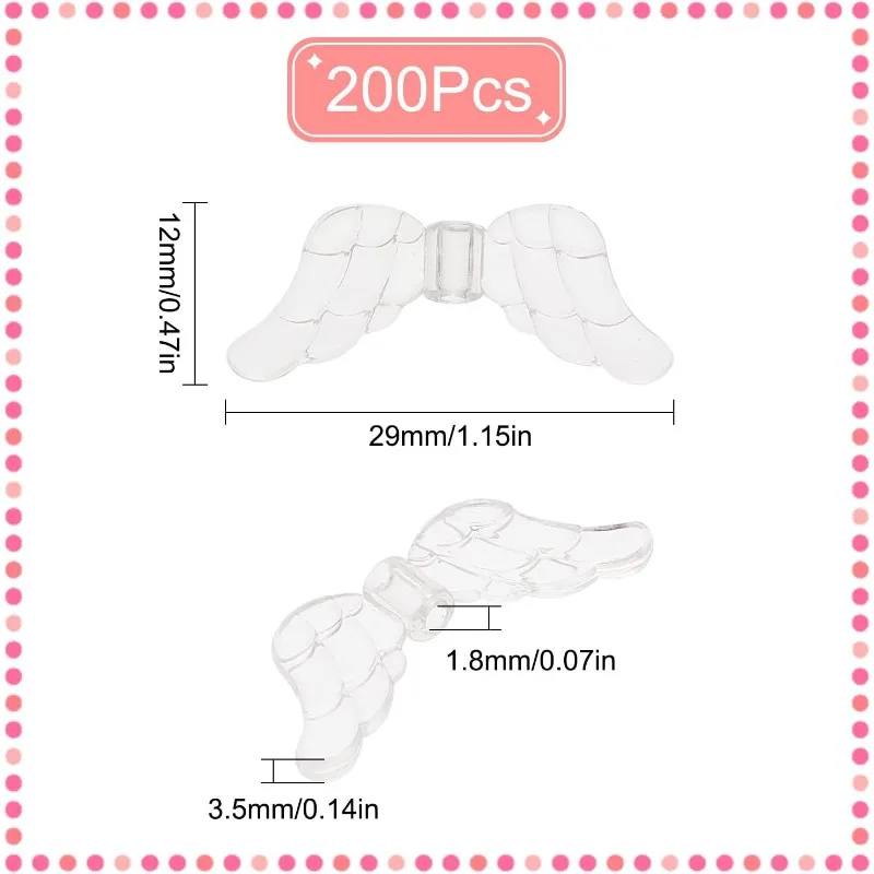 200Pcs Wings Beads Angel Wing Beads Transparent Clear Acrylic Bead Charms Christmas Guardian Angel Fairy Wing Loose Spacer Beads
