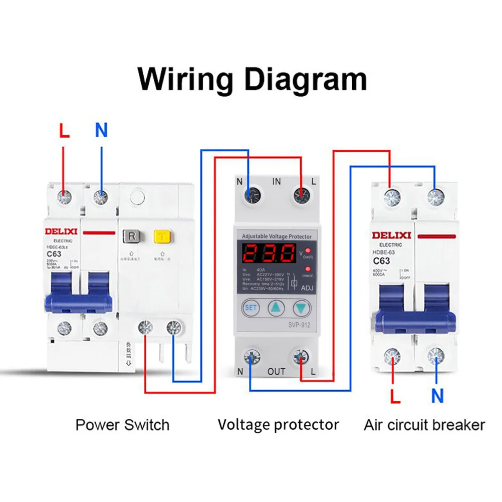 40a 220 فولت قابل للتعديل الجهد التتابع التلقائي الجهد حامي Din السكك الحديدية عرام حماية موثوقة الإلكترونية