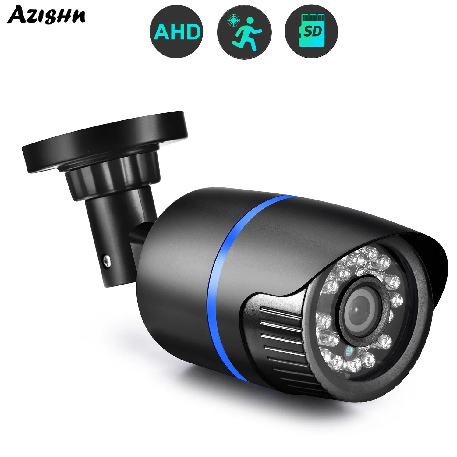 AZISHN 5MP AHD Camera High Definition Infrared Night Vision CCTV Security Home Outdoor Bullet plastic Camera AI Motion Detection