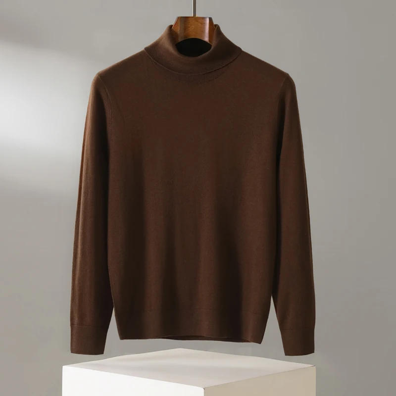 100% pure cashmere men's sweater casual solid color knitted pullover high collar Blouse basic Tops large loose Jumper