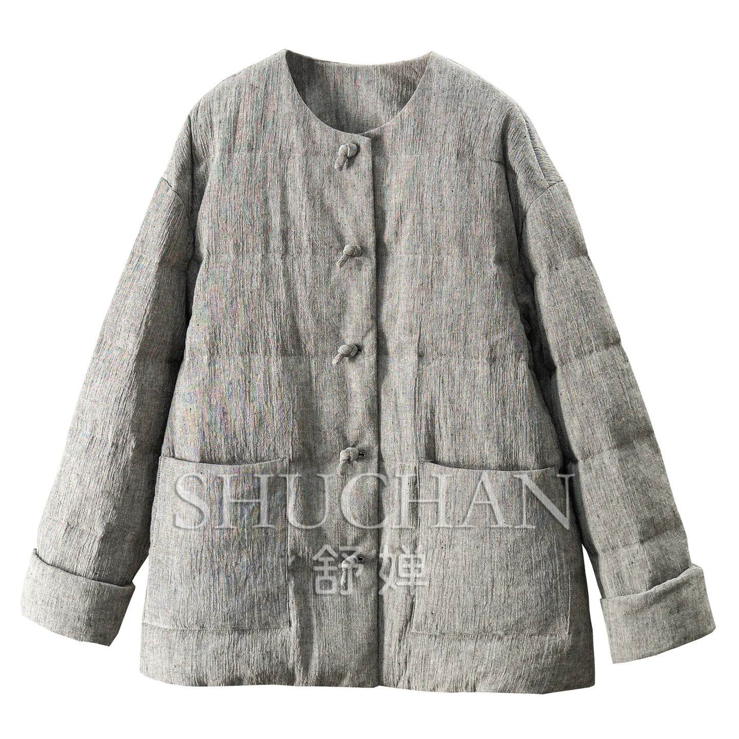 Light Luxury Natural Yarn-dyed Cotton and Linen Bark Wrinkled 90% Goose Down Jacket E505 Casacos Femininos Inverno