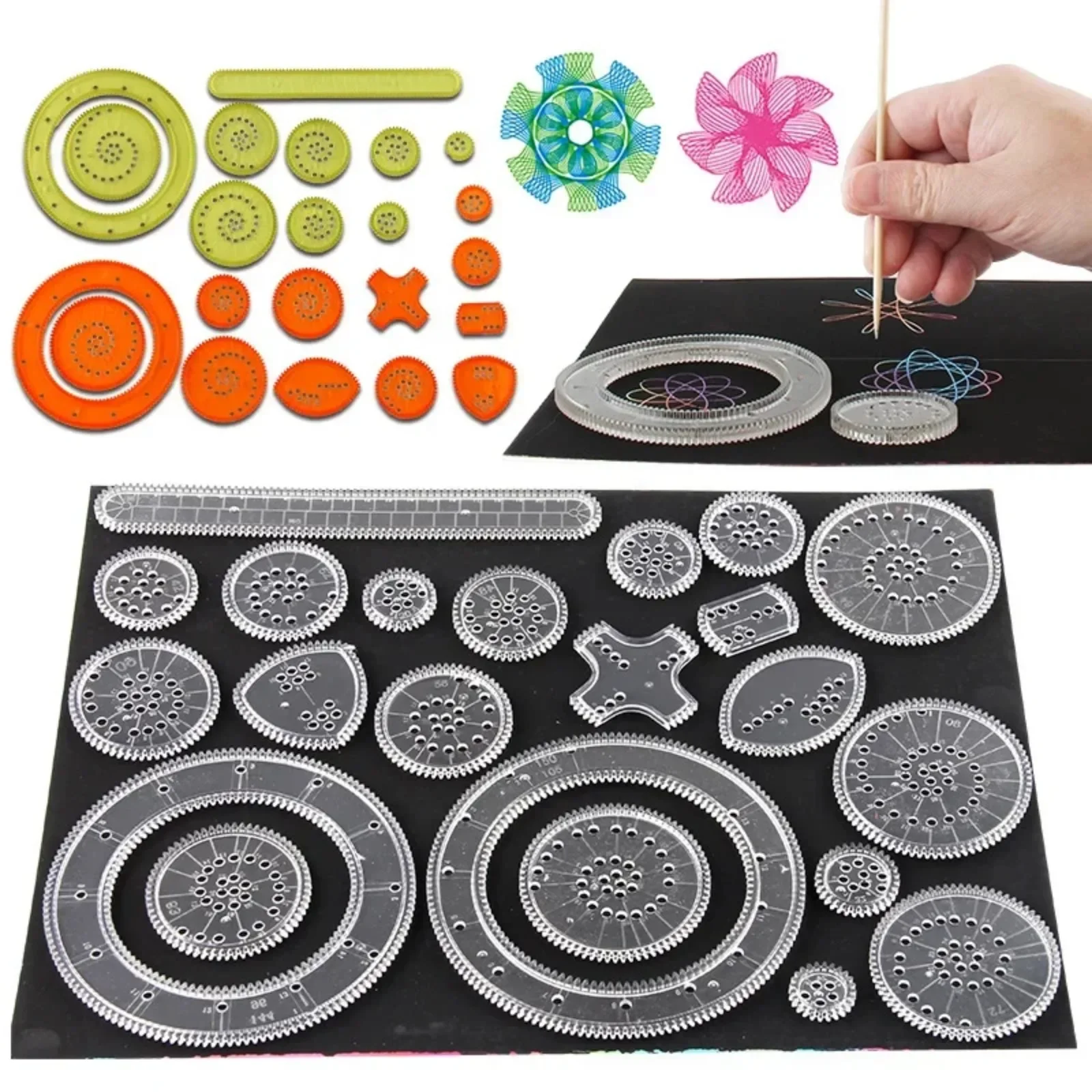 Imagem -03 - Engraçado Engrenagens Interligadas Rodas Spirograph Desenho Brinquedos Conjunto Criativo Brinquedo Educativo para Crianças Pintura Desenho Acessórios