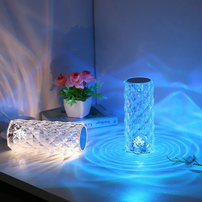 Lampe de table LED en cristal, veilleuse d\'ambiance, chargement USB, lampe de bureau, IR, contrôle tactile, escales, éclairage de projection, 3