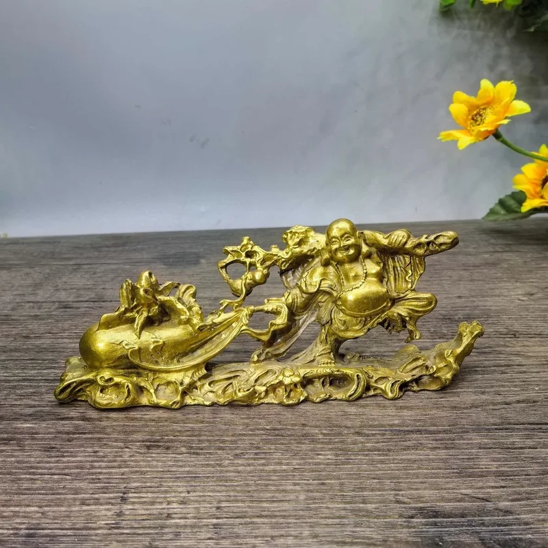 Antique bronze Buddha statue, a large-bellied Maitreya Buddha, for home worship, small bronze Buddha