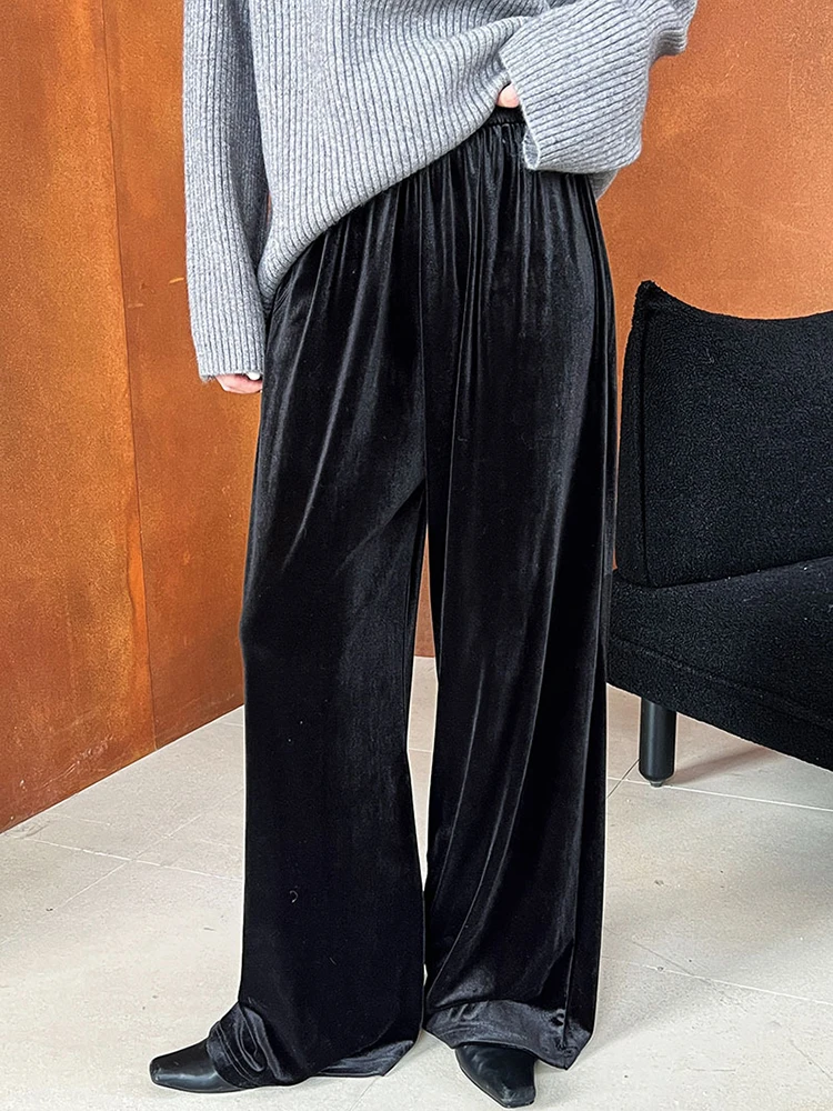 [EAM] High Elastic Waist Gray Velvet Soft Wide Leg Long Pants New Trousers Women Fashion Tide Spring Autumn 2024   1DH7706