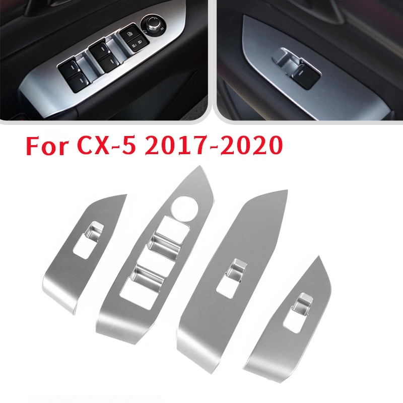 Chrome Window Lift Switch Panel Protection Cover Trim Inner Door Armrest for Mazda CX-5 CX5 2017-2020 Left Hand