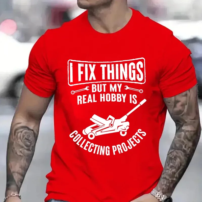Men\'s Mechanic Funny Tee Shirt I Fix Things Collecting Objects Humor Tshirts for Him Garage Job Occupational Mechanics Tee Tops