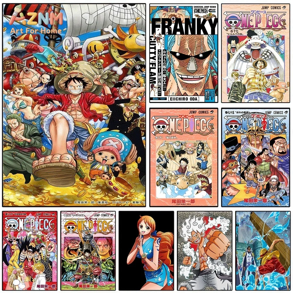 AZNM One Piece Luffy Straw Hat Crew Franky Nami Manga Cover Canvas Wall Art Print Home Decor Poster