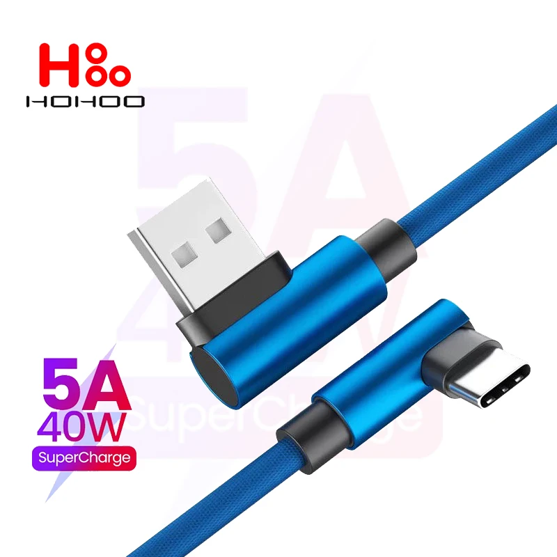 

5A 90 Degree USB Type-C Fast Charge Cable For Xiaomi Poco F3 X3 Pro Redmi Note 12 Turbo For Huawei mate 40 30 pro Type C Cable