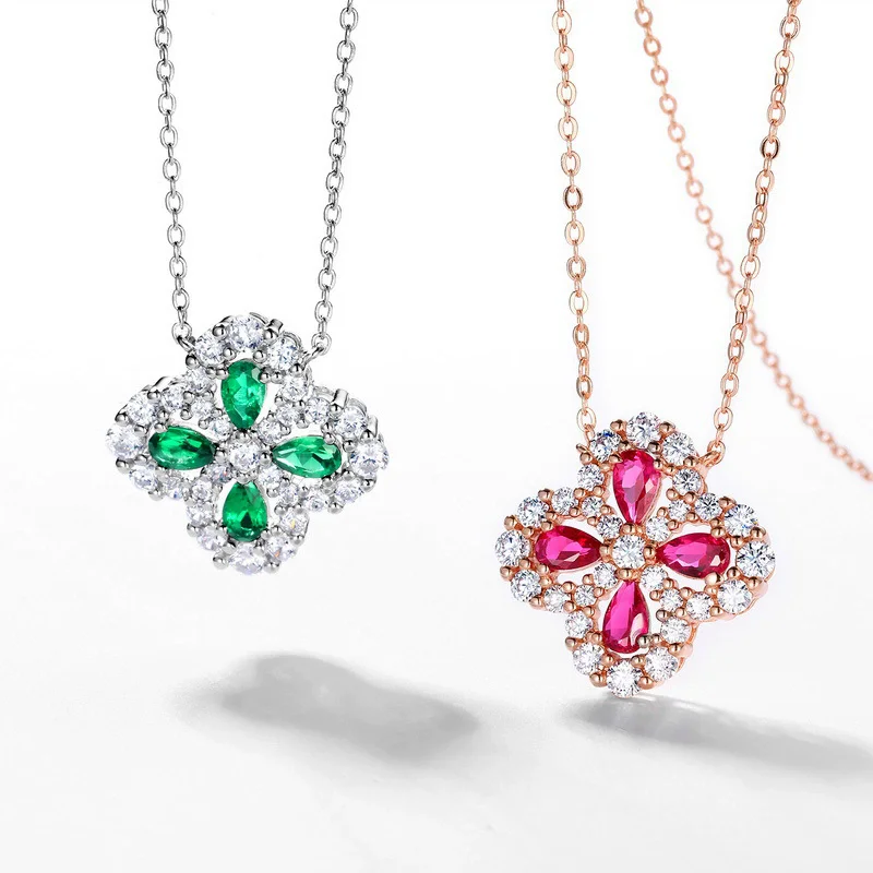 

S925 pure silver women's necklace gold-plated flower cultivation emerald popular fashion jewelry party accessories