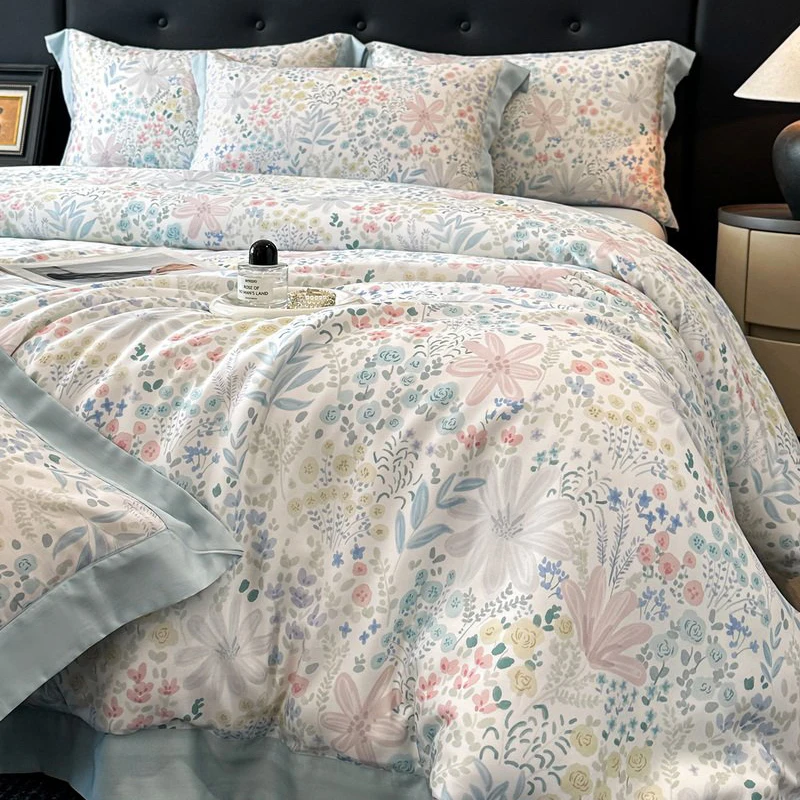 Bloemen Botanische Prints Luxe Beddengoed Set Lyocell Eucalyptus Vezel Zacht Zijdeachtig Dekbedovertrek Plat/Ingericht Laken Kussensloop 4 Stuks