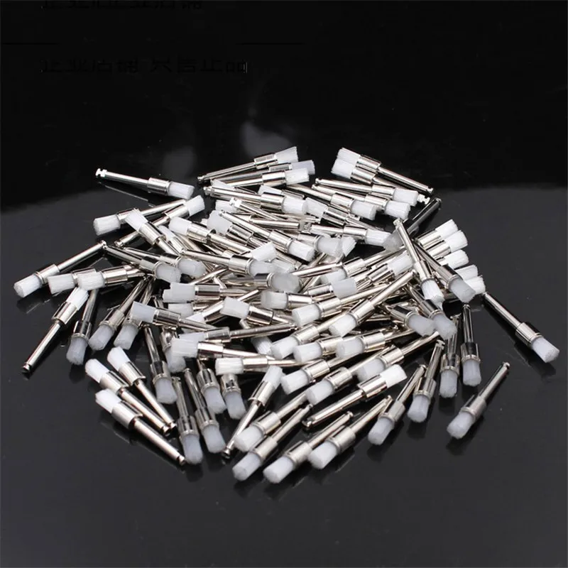 100PCS/Box Dentistry Polishing Brush Nylon Flat Head Latch Teeth Polish Prophy Brushes For Contra Angle Machine Dental Material