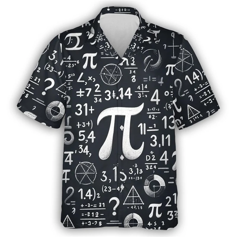 Camisa 3D estampada para homens Pi Day Math, streetwear de manga curta, roupas de estudante casuais, blusa de lapela de professor