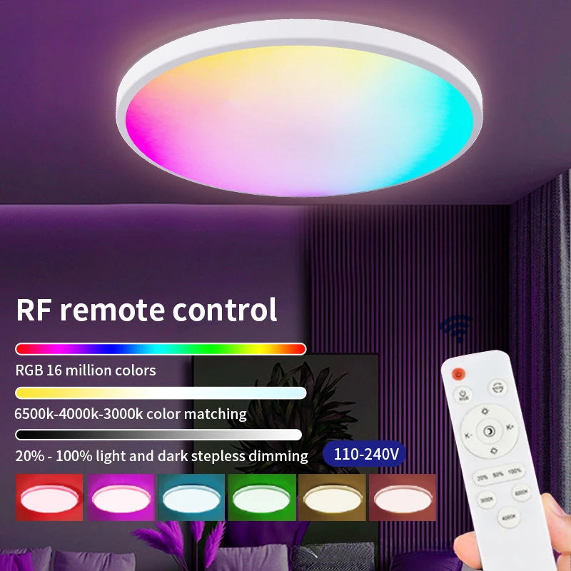 

Потолочный светильник RGB Symphony, RF пульт дистанционного управления, цветная лампа с затемнением, лампа для гостиной, спальни, светодиодное освещение для внутреннего окружающего освещения