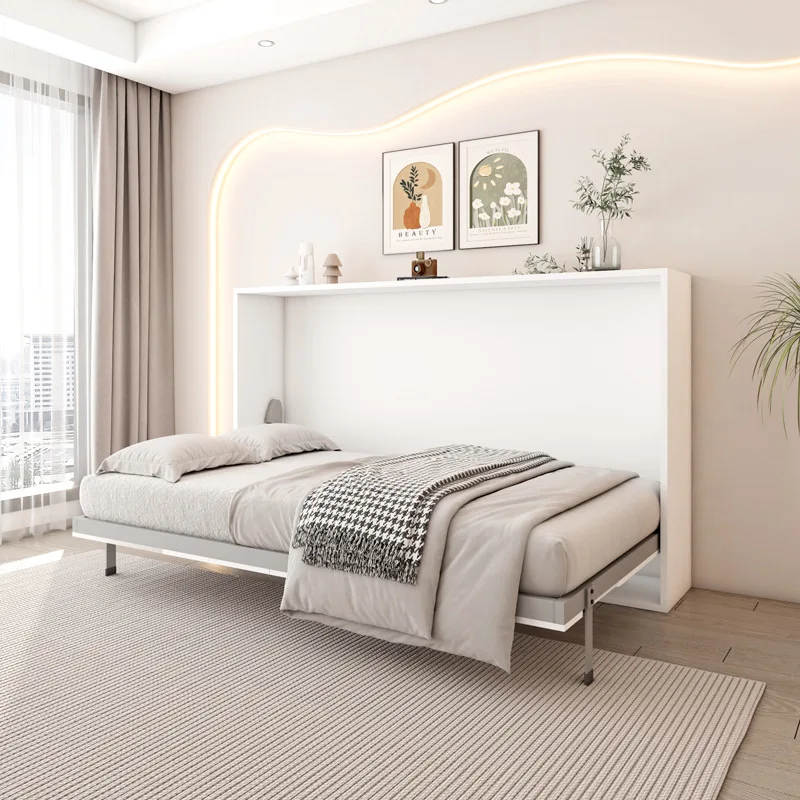 Invisible bed under the folding bed, wardrobe integrated household hidden bed, bed self-hanging feet positive side flip bed