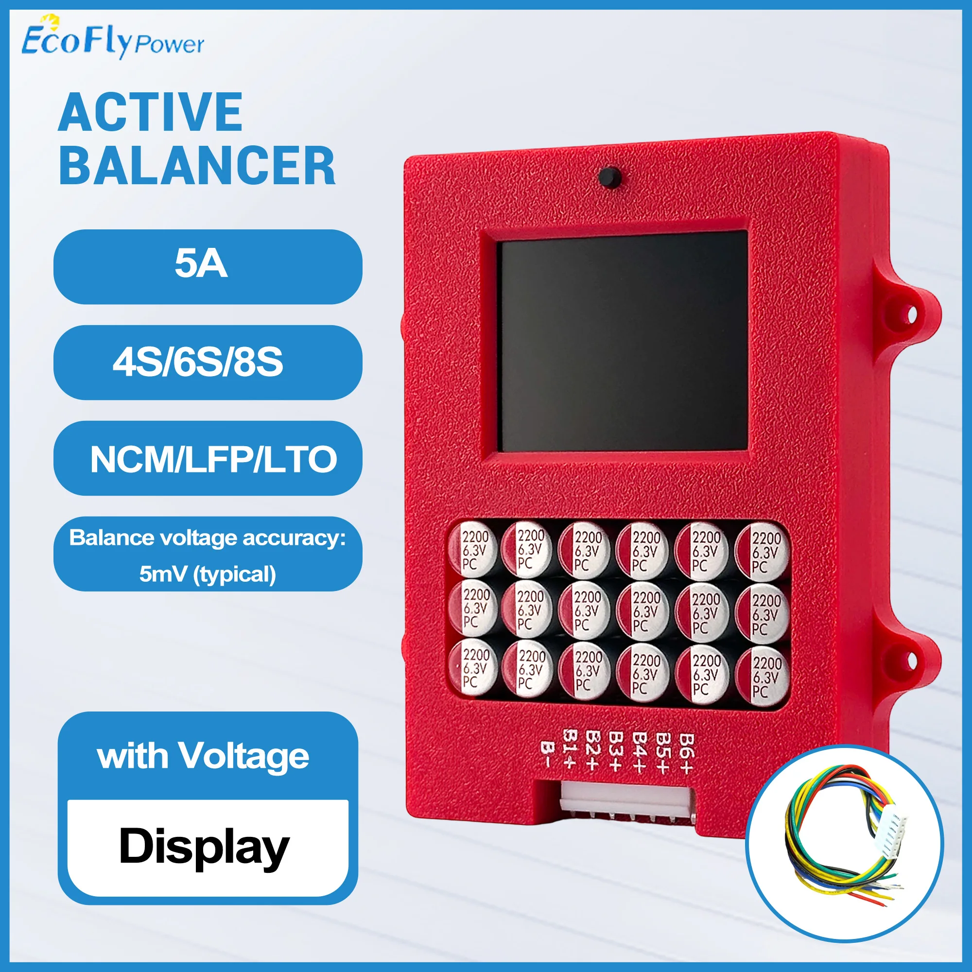 Image of 5A 4S 6S 8S Aktiver Balancer mit Spannungsanzeige Lifepo4 Equalizer Lipo/LTO Batteriespannungstester