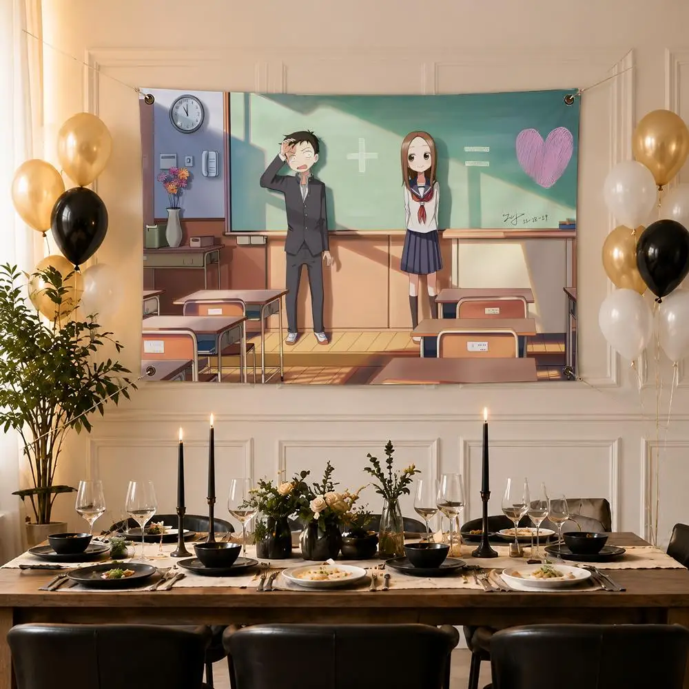 Romantic Anime Teasing Master Takagi-san Flags Indoor Outdoor Wall Banner Home Room Decor Hanging Art Backdrop