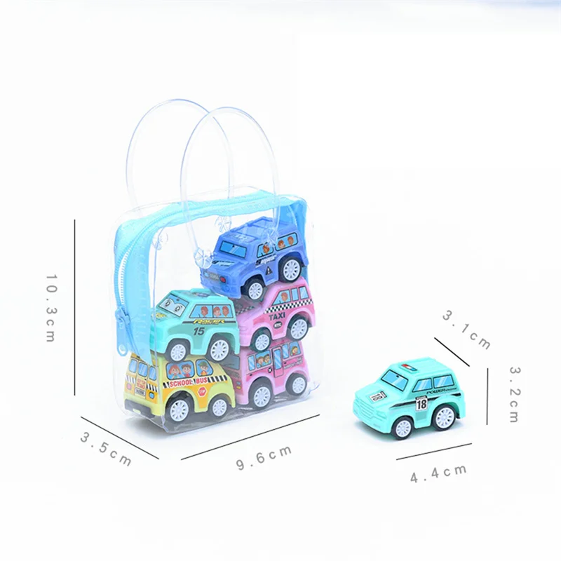 6ピース/ロット子供のノベルティ楽しい小さなおもちゃミニ車のプラスチックモデル漫画バス消防車エンジニアリング車のおもちゃギフト