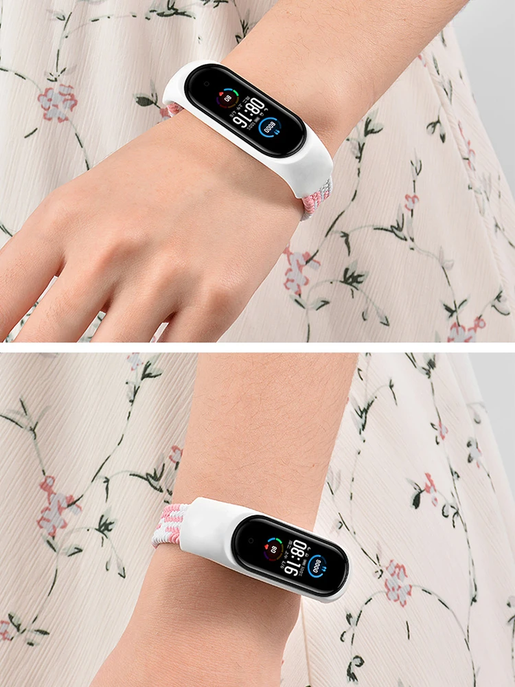 Braided Solo Loop for xiaomi Mi band 7 Watch Strap Nylonelasticity Bracelet smart Miband6 belt on Mi band 7 8 6 5 4 3 watchband