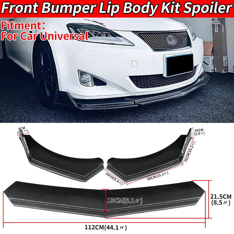 

For BMW Audi Benz Car Universal Front Bumper Lip Body Kit Spoiler Splitter Diffuser Carbon Fiber Look Canard ABS Plastic