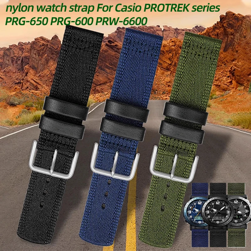 

24mm Nylon watch strap For Casio PROTREK Series PRG-650 PRG-600 PRW-6600 Breathable canvas watchband men’s watch Accessories