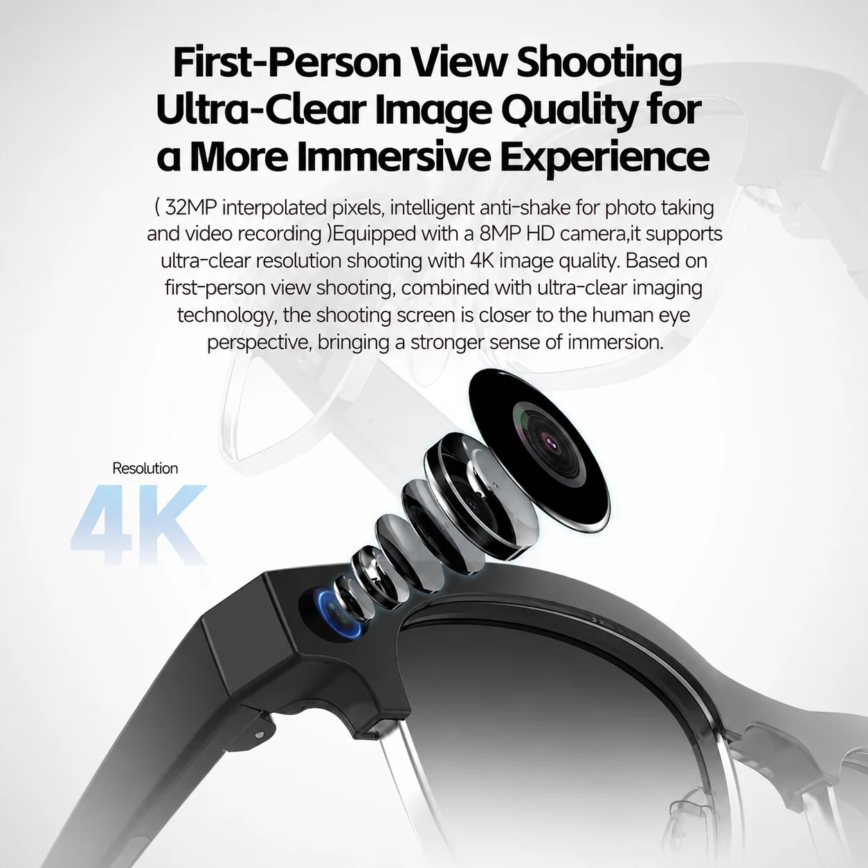 W630T 35g Ultra Light Smart Shooting Glasses Custom Myopia Lens Privacy Recording Indicator WiFi Fast Transfer Business Half