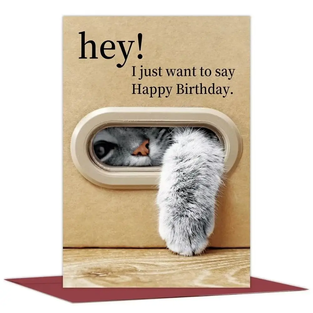 

Kitty Paw Design Happy Birthday Card Includes Envelope Cartoon Patterned Cat Greeting Card Unique Creative