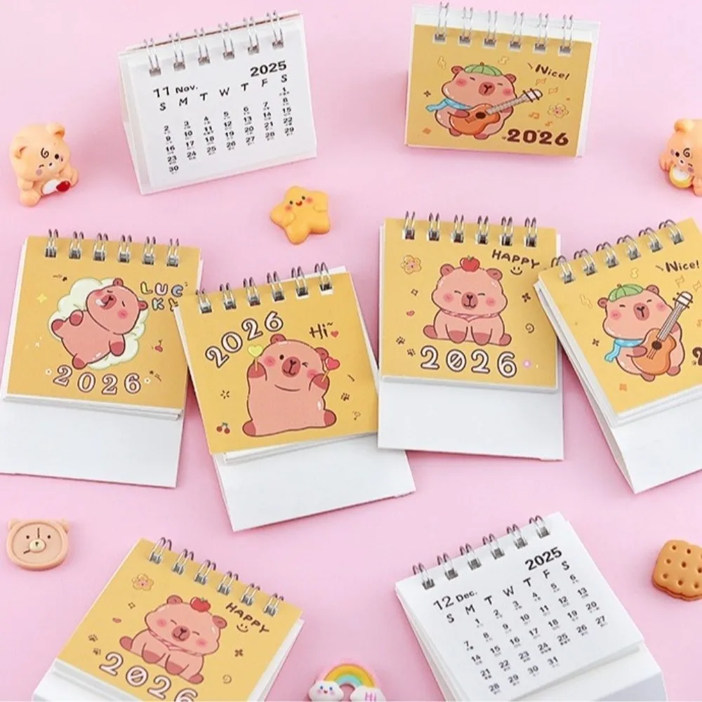 Creative Small 2026 Desk Calendar Cartoon Standing Flip Schedule Planner Desktop Decoration Mini Calendar Gifts