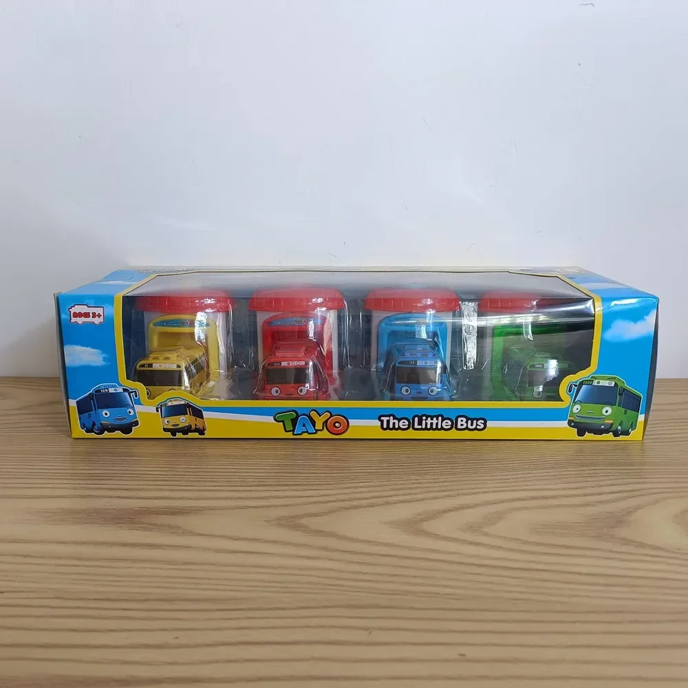 4 ชิ้น/เซ็ตเด็ก Miniature รถบัสเด็ก oyuncak โรงรถ tayo little รถบัสสถานี Ejection impact รถ catapult รถของเล่นของขวัญ