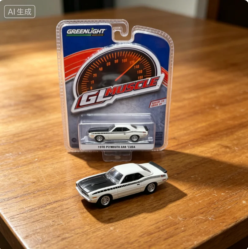 Green Light 1:64 Green Light Muscle Series 29-1970 Plymouth AAR 'Cuda - Alpine WhiteCar Model Alloy Model Collectibles Children'