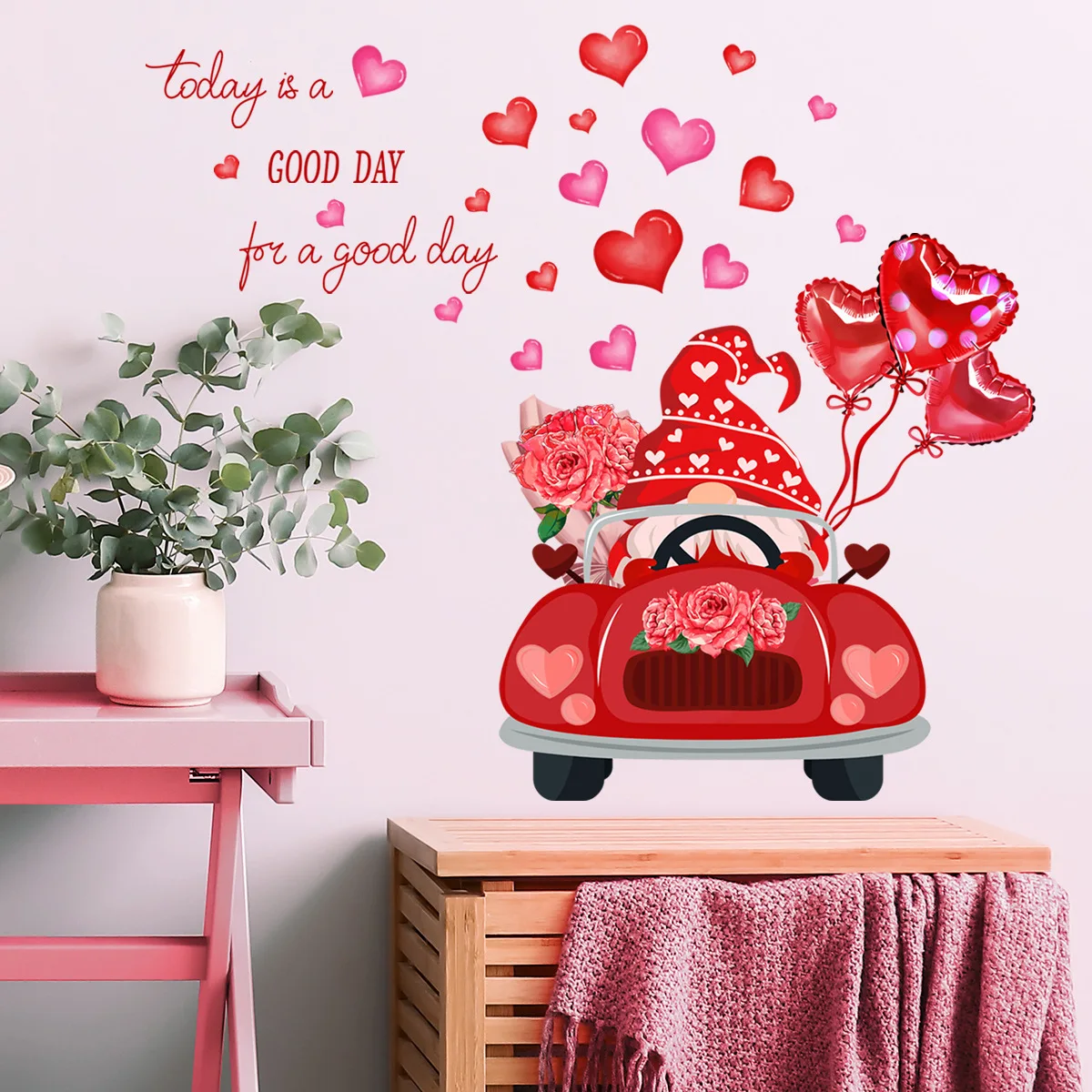 30*90cm Valentine's Day Gnome Love Wall Sticker Creative Living Room Bedroom Study Restaurant Decorative Mural  Wall Sticker