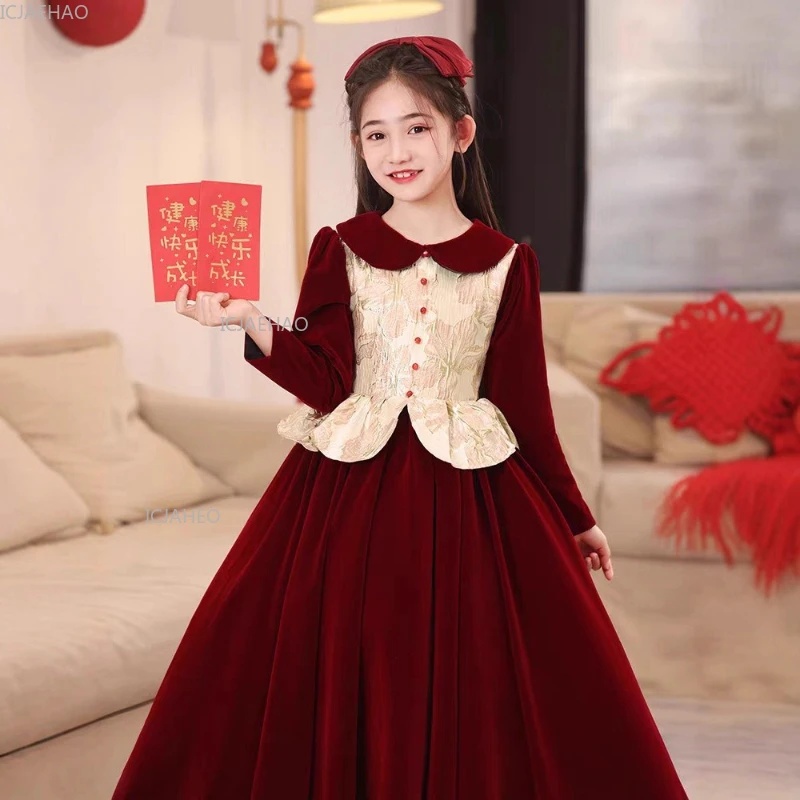 Children Girls Dress New Year Long Sleeve Princess Party Kids Christmas Holidays Clothes Gown Childrens Elegant Tulle Ball Gown