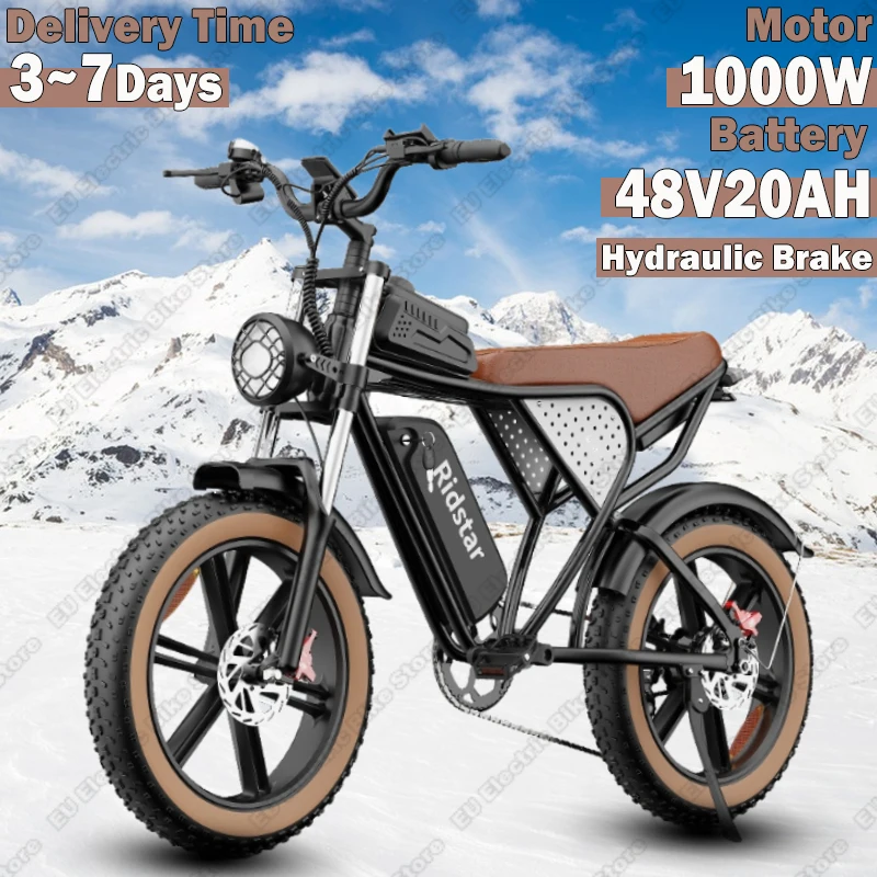 Q20 E-bike 1000W Powerful Motor 48V20AH Lithium Battery 20*4.0-Inch Fat Tire Snow Electric Bike Hydraulic Brake Electric Bicycle