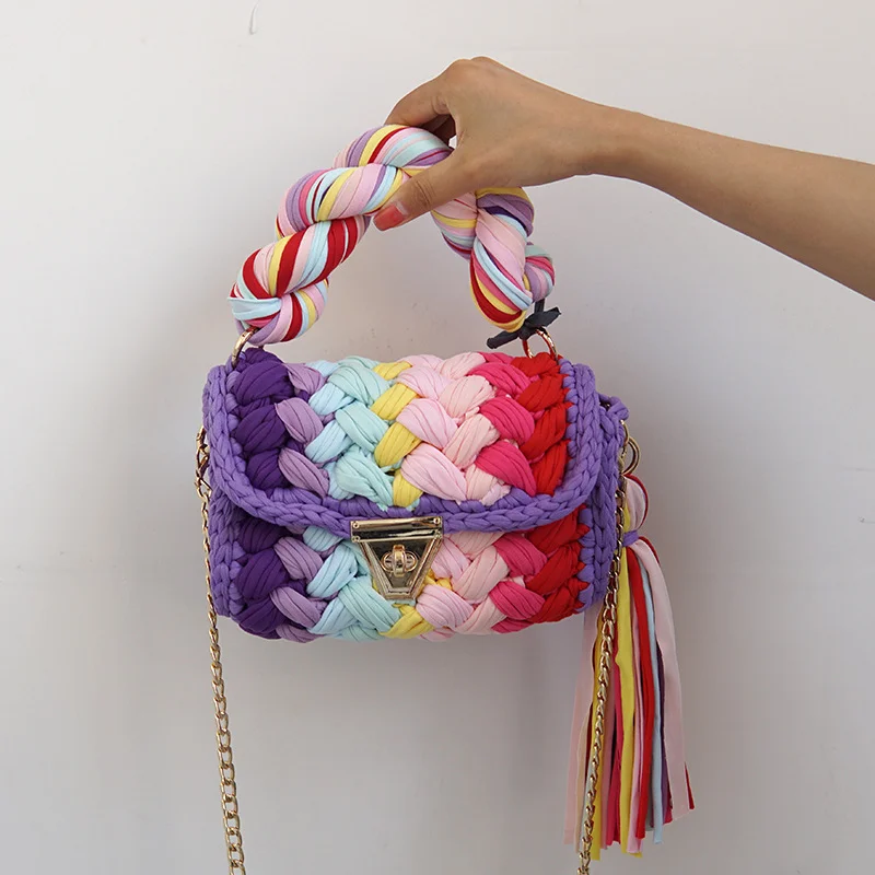 Conjunto de bolsa de línea de tela hecha a mano para mujer, bolso de hombro único de moda, bolso de hombro inclinado para mujer