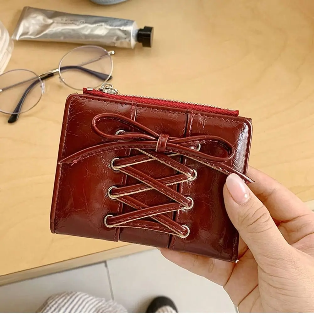 Casual Korean Style Bow Wallet Purse Ultra Thin Coin Pouch Short Clutch Zipper Card Bag Women