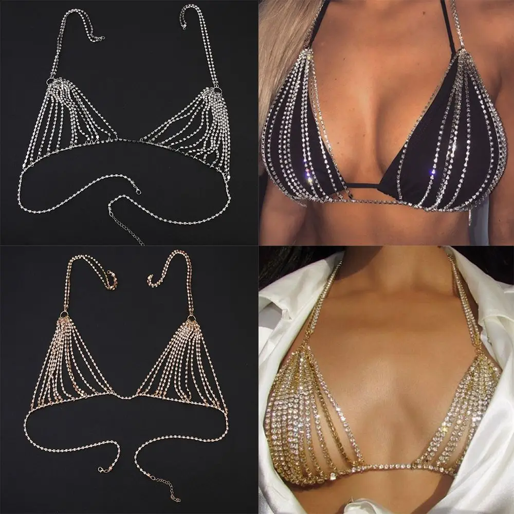 Beach Mesh Charming Rhinestone Sexy Stylish Lingerie Bikini Chain Crystal Jewelry Bra Jewelry