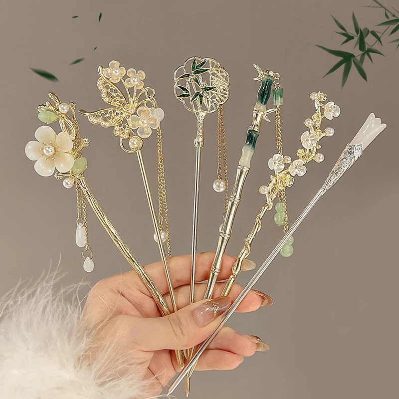 Classic Chinese Hair Stick Pins For Women Butterfly Flower Star Fresh Handmade Hairpins Charm Jewelry Accessories Hair Ornaments