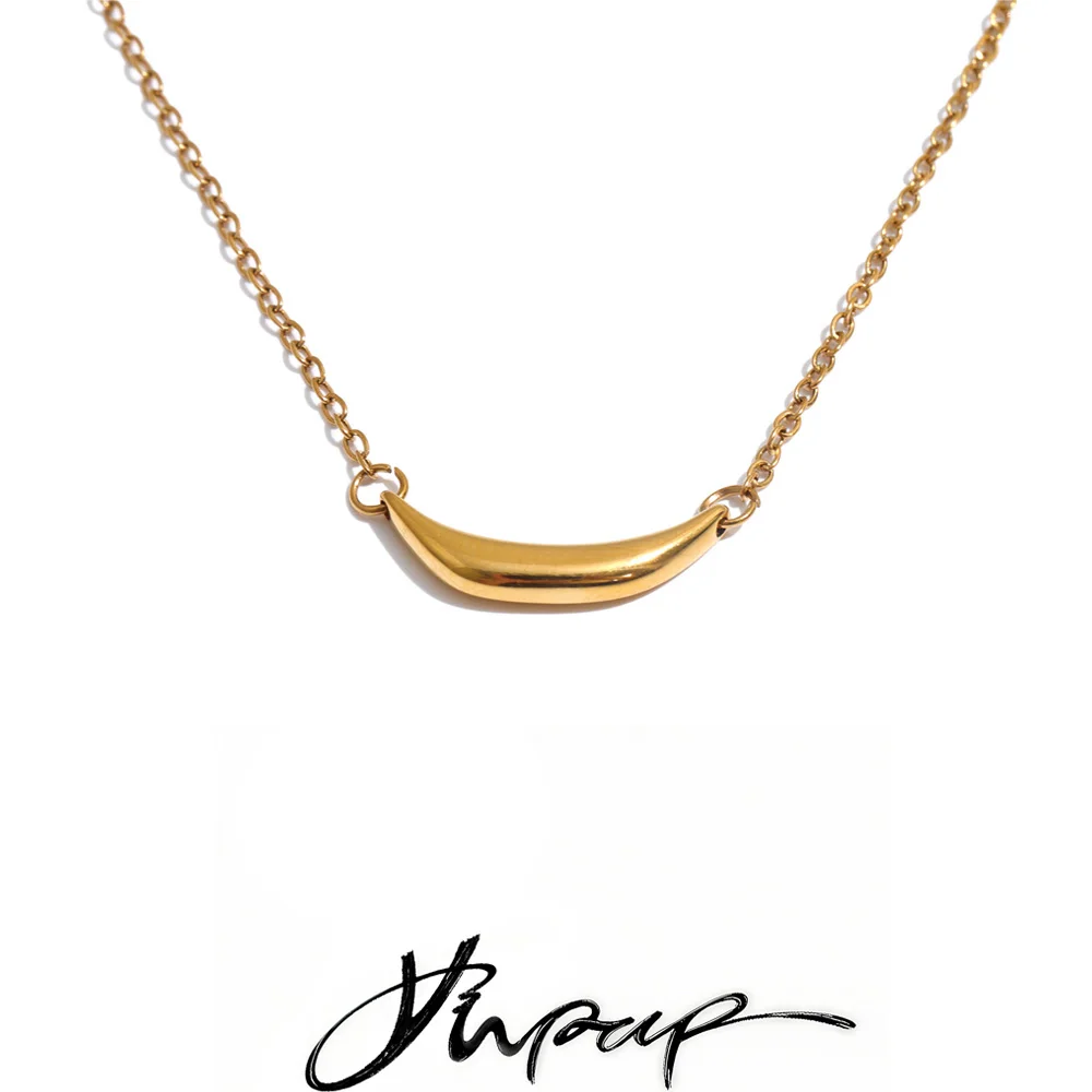 Yhpup Smooth Stainless Steel Metal Moon Necklace Pendant Rust Proof Arrivals Minimalist Stylish Personalized Jewelry