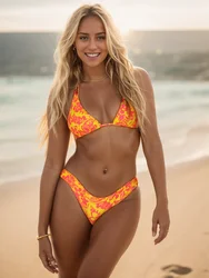 Bikinis florales sexis para mujer, traje de baño femenino, traje de baño brasileño con cuello Halter, conjunto de microbikini con Tanga, trajes de baño para mujer, ropa de playa 2024