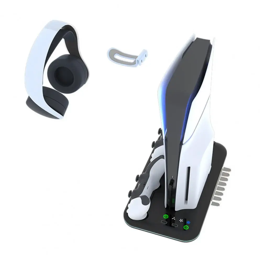 Indicateur de charge efficace, support vertical réglable avec chargeur de contrôleur pour PS5, base de console de jeu mince avec indicateur
