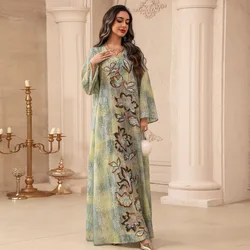 Ramadan Muslim Abayas for Women Dubai Party V Neck Kaftan Robe Sequins Flower Long Dress Morocco Kaftan Islam Vestidos 2026