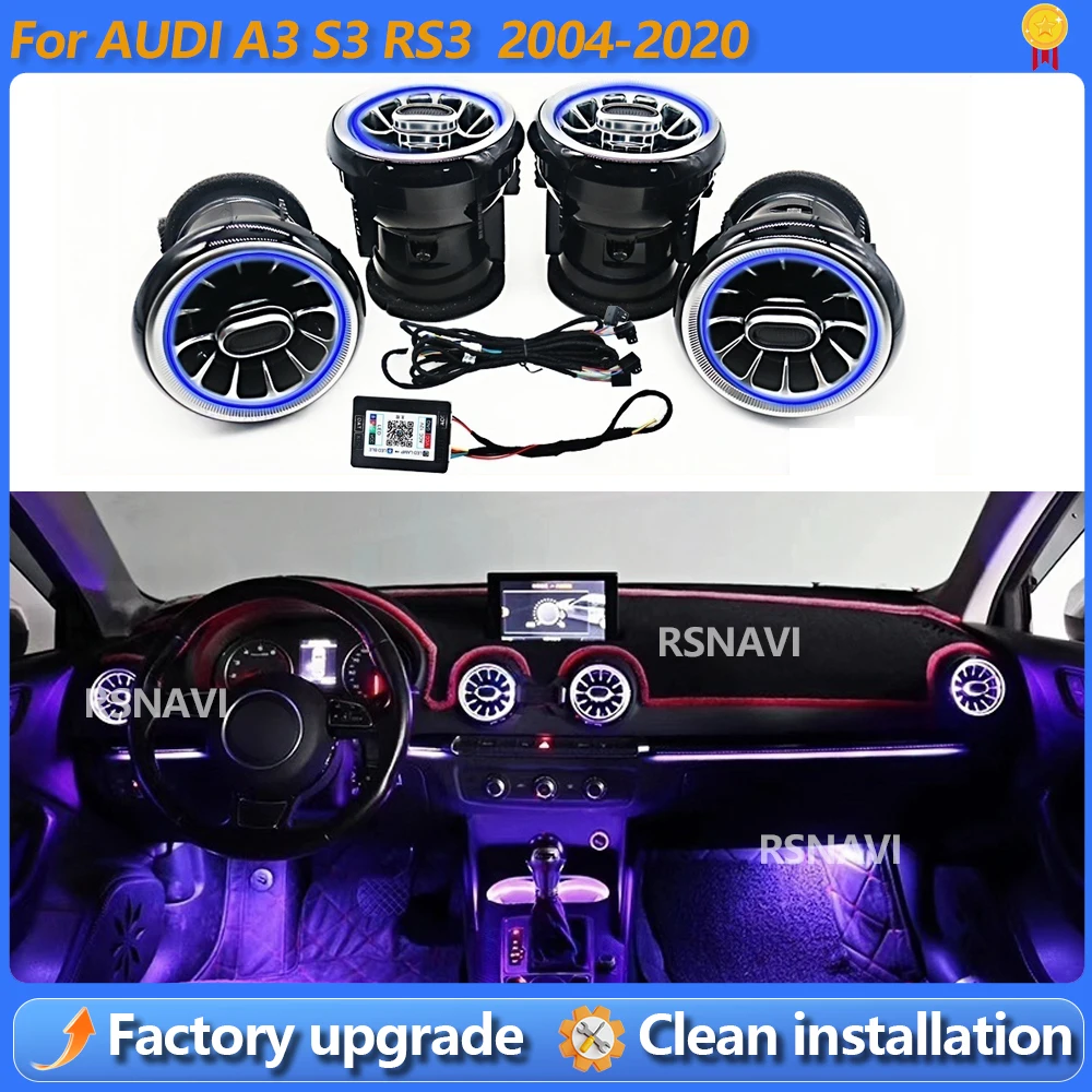 256 Colours LED Air Vents For Audi A3 S3 RS3 8V 8Y 8P 2004-2020 Car Dashboard  Ambient Light Air Conditioner Outlet Nozzle Refit
