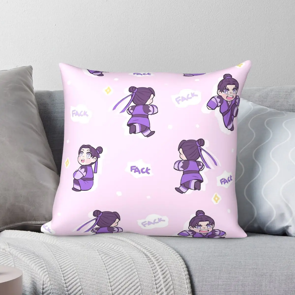 Angry Grape Jiang Cheng Square Pillowcase Polyester Linen Velvet Printed Zip Decorative Throw Pillow Sofa Seater Cushion Case